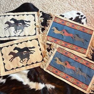 Southwestern Horse Print Placemat Set - Blue & Tan